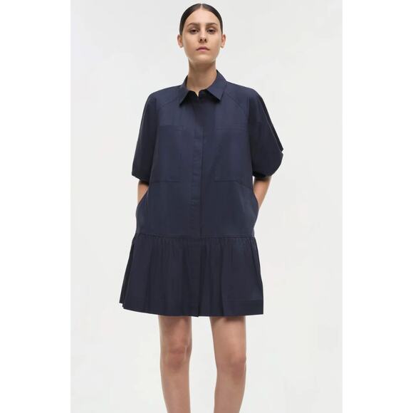 SIMKHAI Midnight Navy Blue Crissy Dress Balloon Sleeve Mini Dress Women's Small - Picture 1 of 12